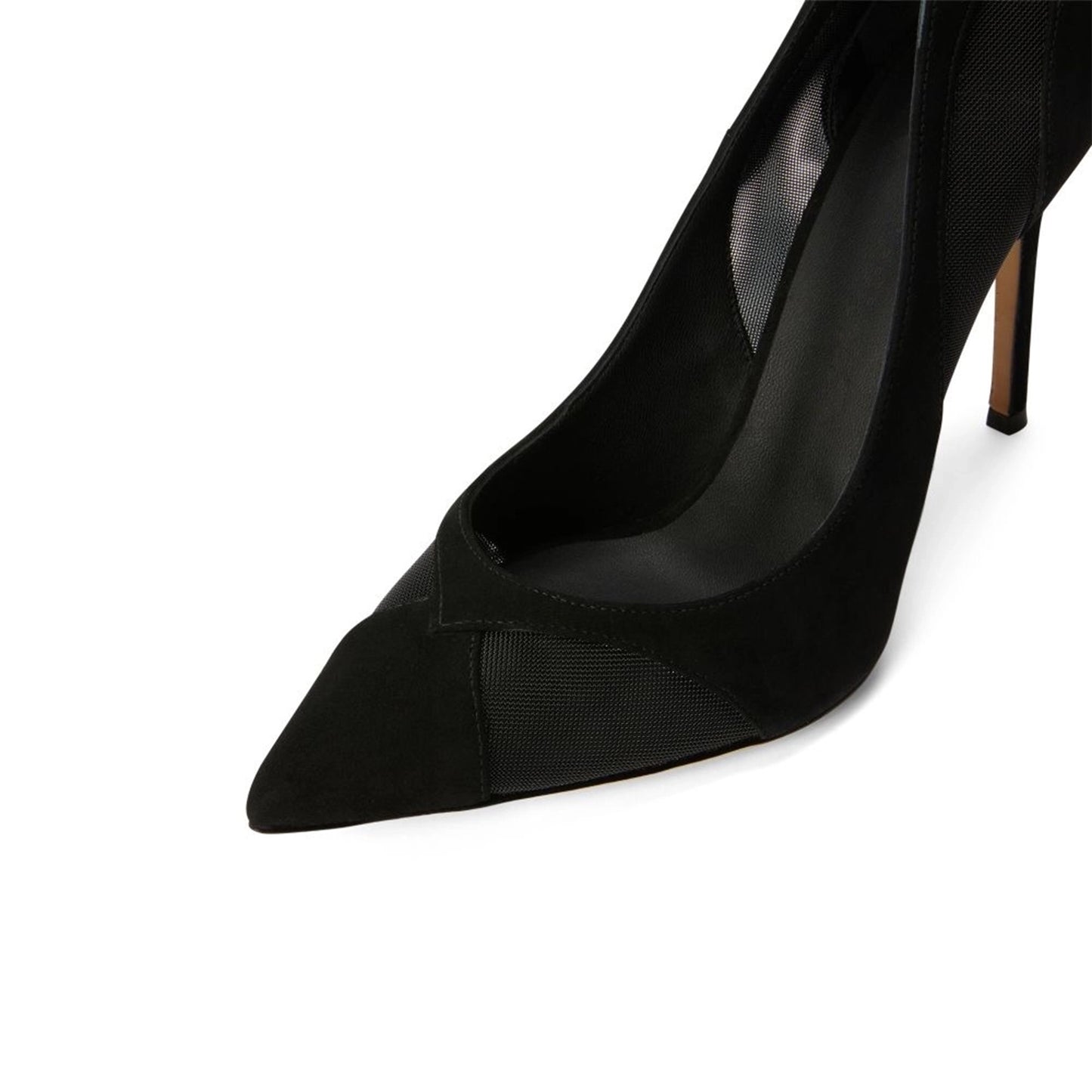 Black Mesh And Faux Suede Pointed-Toe Slip-On High Heels Pumps