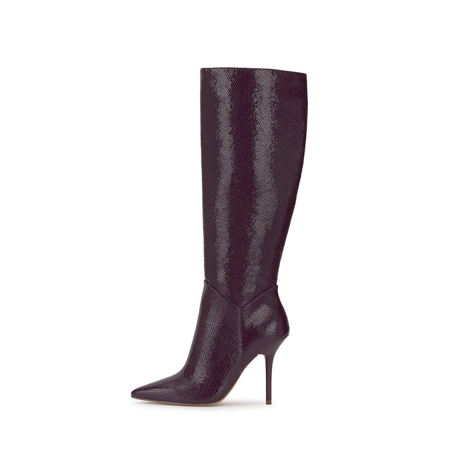 Snakeskin Print Vegan Leather Pointed-Toe Full-Zip Chic Knee High Stiletto Boots