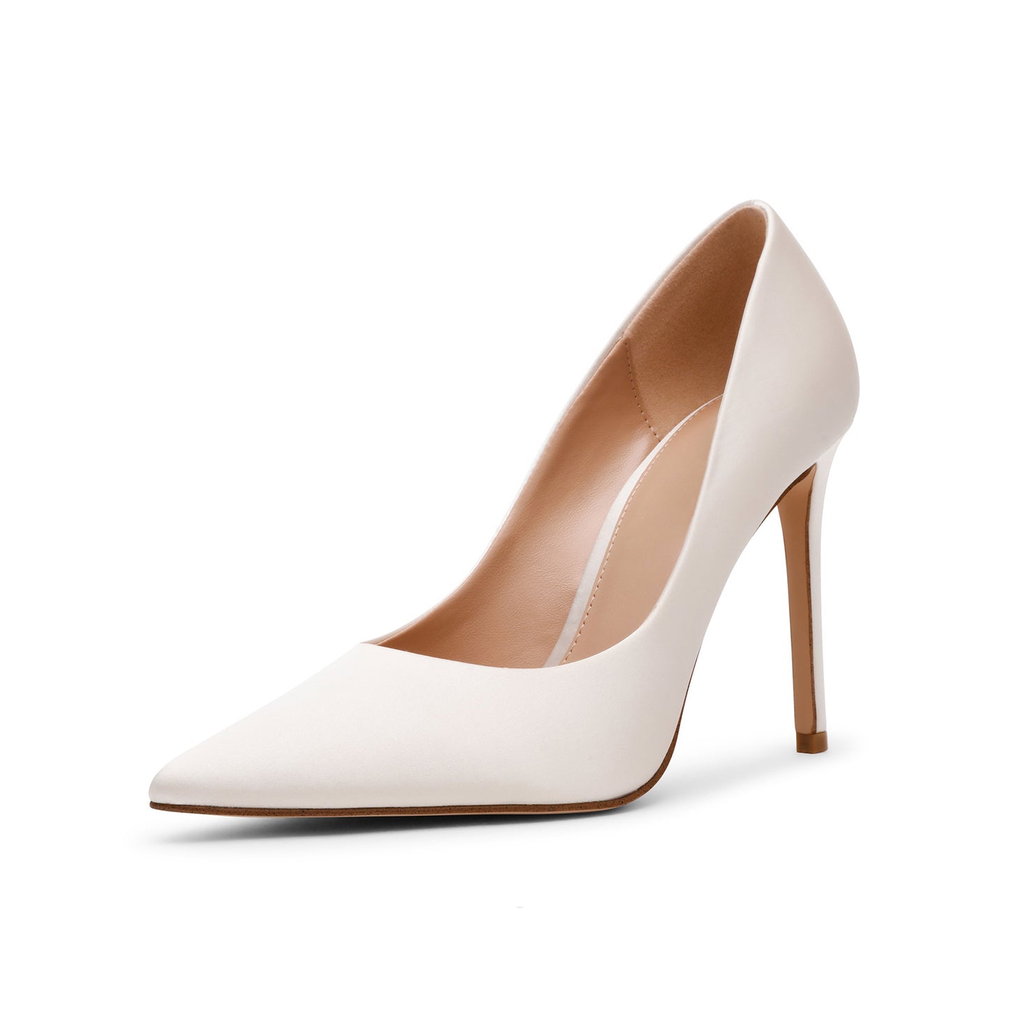 Ivory Satin Classic Pointed-Toe Slip-On High Heels Pumps