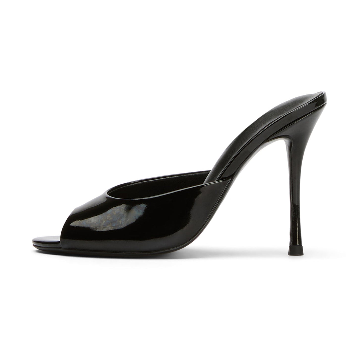 Patent Black Peep Round-Toe Slip-On Backless Stiletto High Heels