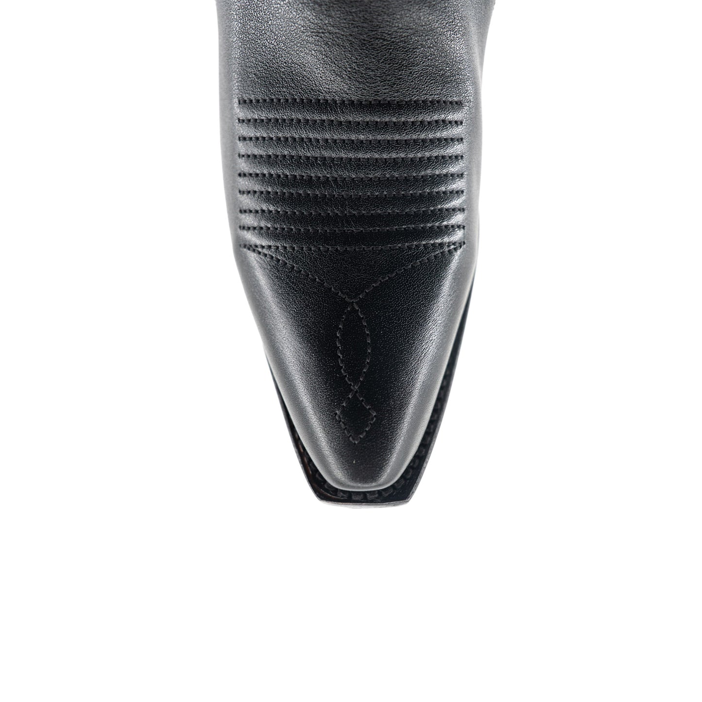 Black Snip-Toe Embroidery Half-Zip Mid Calf Cowgirl Boots