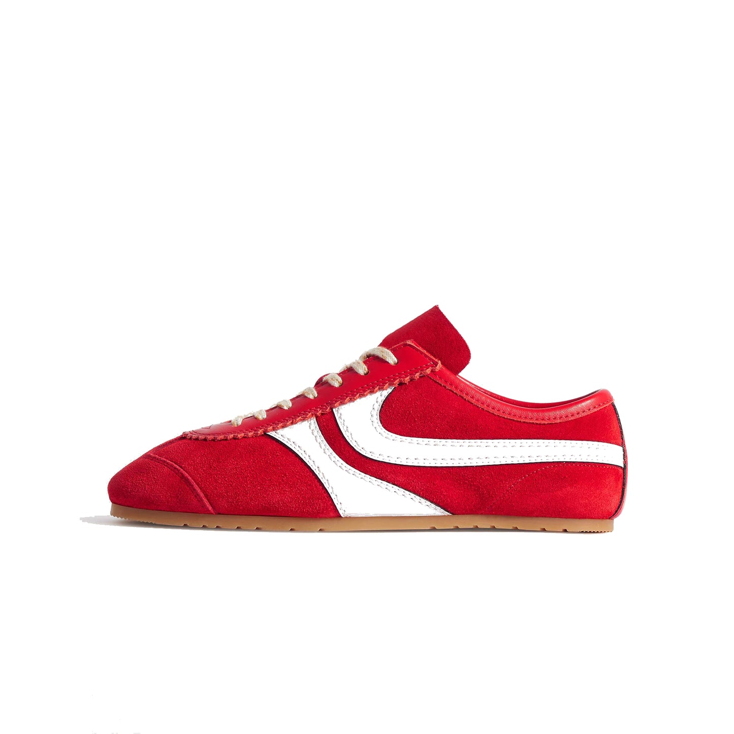 Shiny Red Contrast Faux Suede And Vegan Leather Square-Toe Lace-Up Sneakers Flats