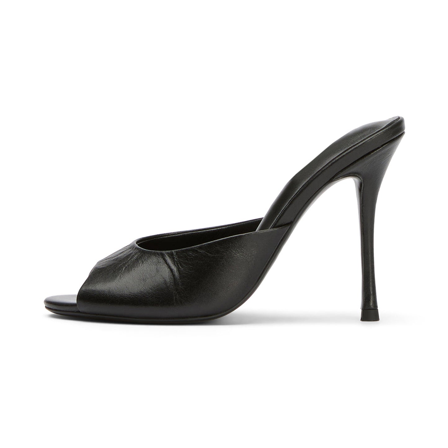 Black Peep Round-Toe Slip-On Backless Stiletto High Heels