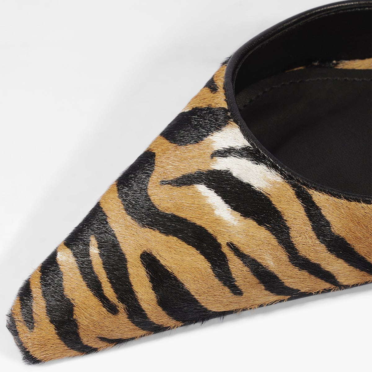 Tiger Pattern Pony Hair Vegan Leather Pointed-Toe Chic Ankle Strap Slip-On High Heels