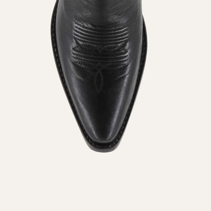 Black Snip-Toe Embroidery Western Mid Calf Cowgirl Boots