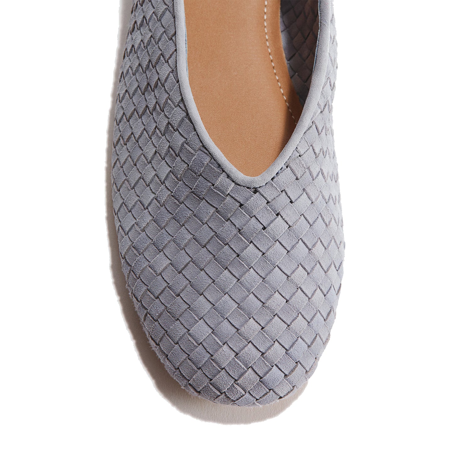 Gray- Blue Woven Faux Suede Square-Toe Slip-On Classic Ballet Flats