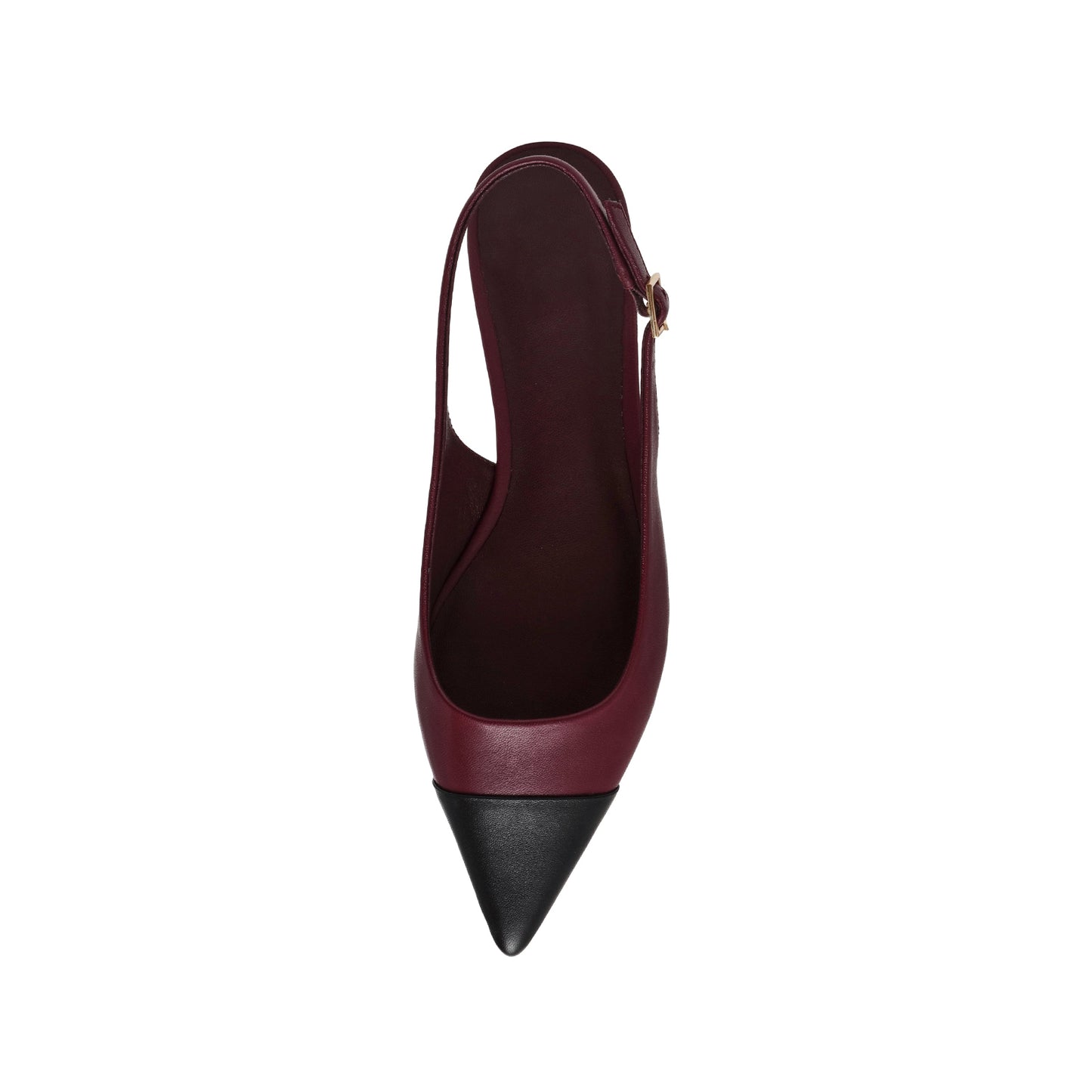 Contrast Black And Burgundy Pointed-Toe Slingback Flats