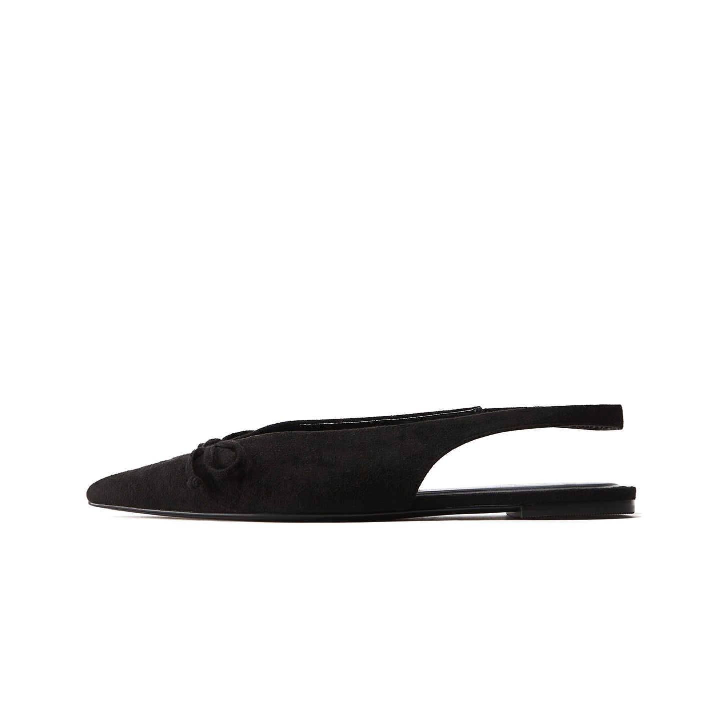 Black Faux Suede Pointed-Toe Front Bow Slingback Flats
