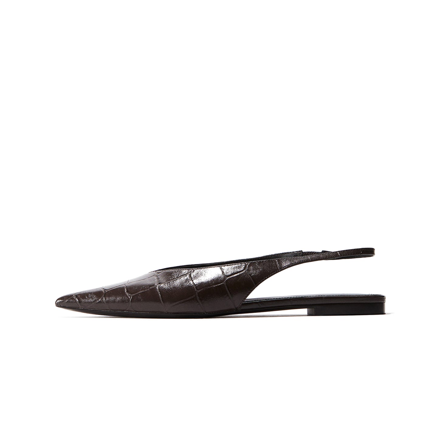 Dark Brown Stone Print Pointed-Toe Slingback Flats
