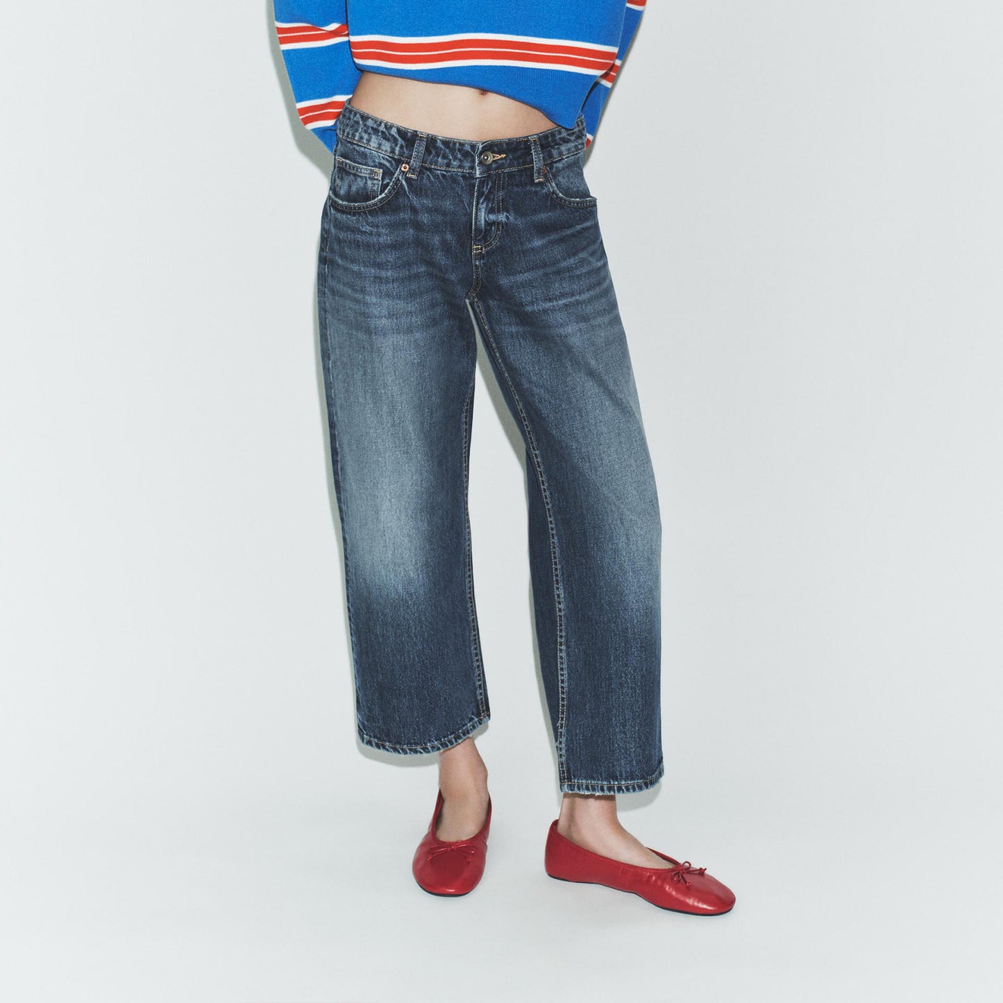 Vibrant Red Round-Toe Front Bow Ballet Flats