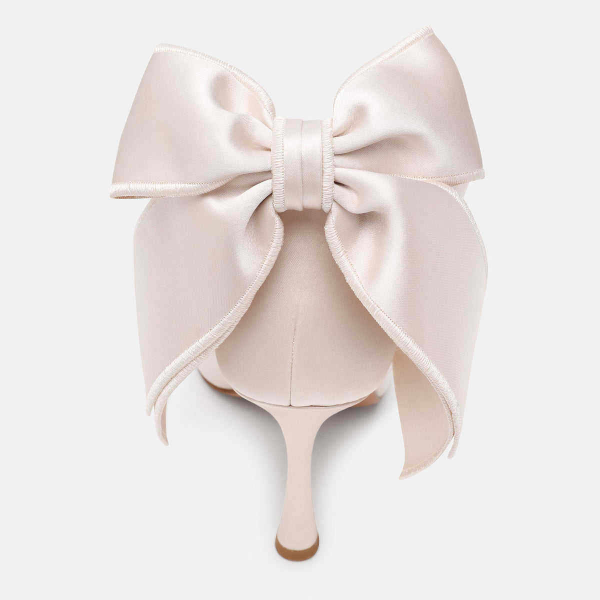 Ivory Satin Round-Toe Back Big Bow And Ankle Strap Chic High Heels