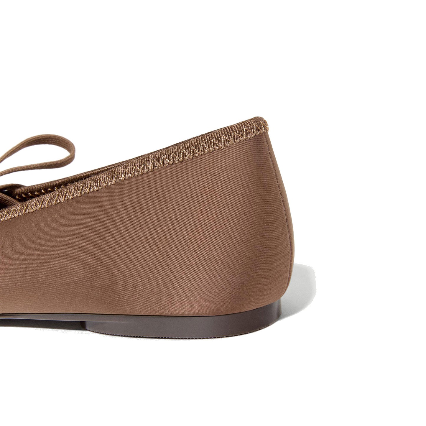 Brown Satin Round-Toe Lace-Up Chic Ballet Flats