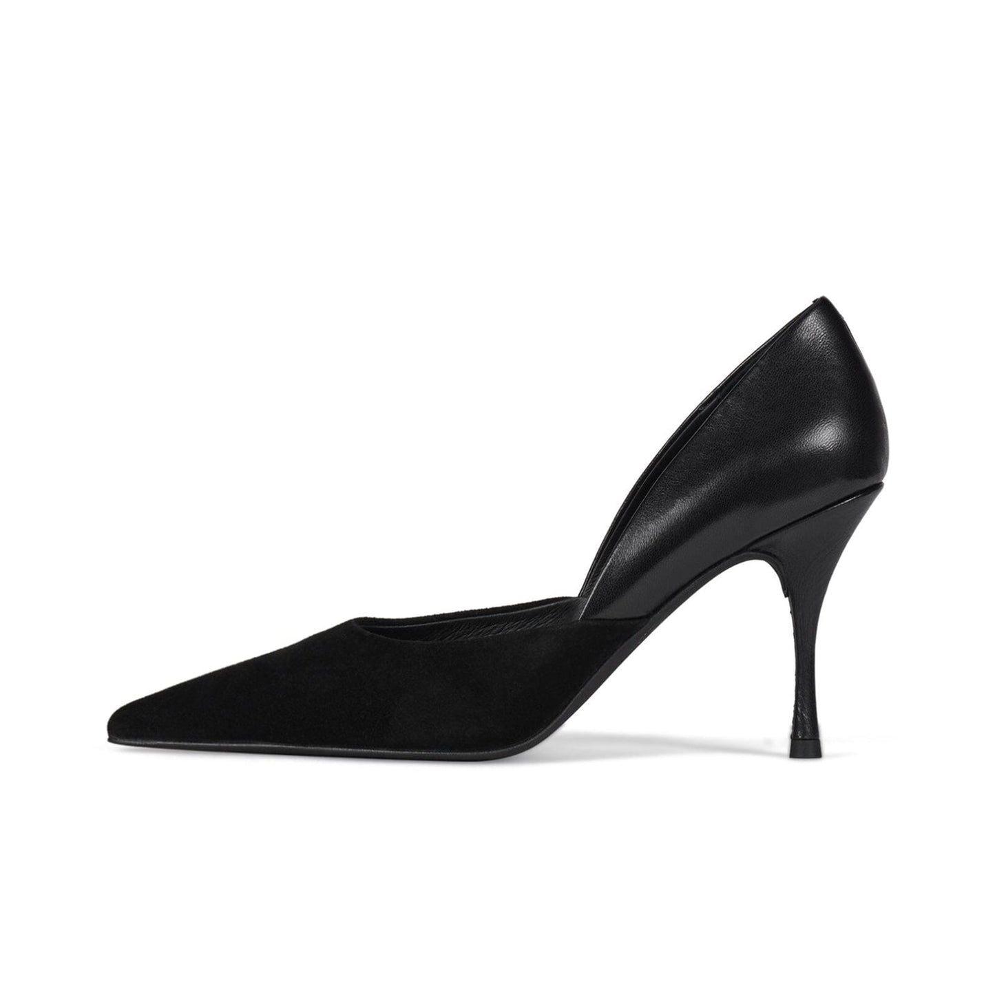 Black Contrast Double Textures Pointed-Toe Backless High Heels