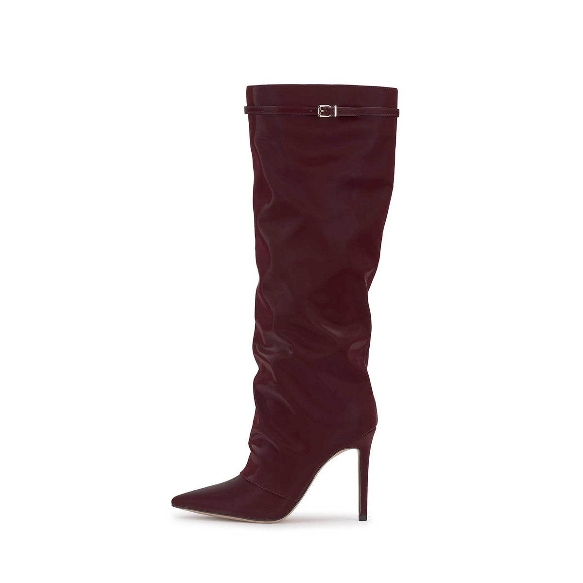 Dark Red Pointed-Toe Sleek Half-Zip Knee High Simple Stiletto Boots