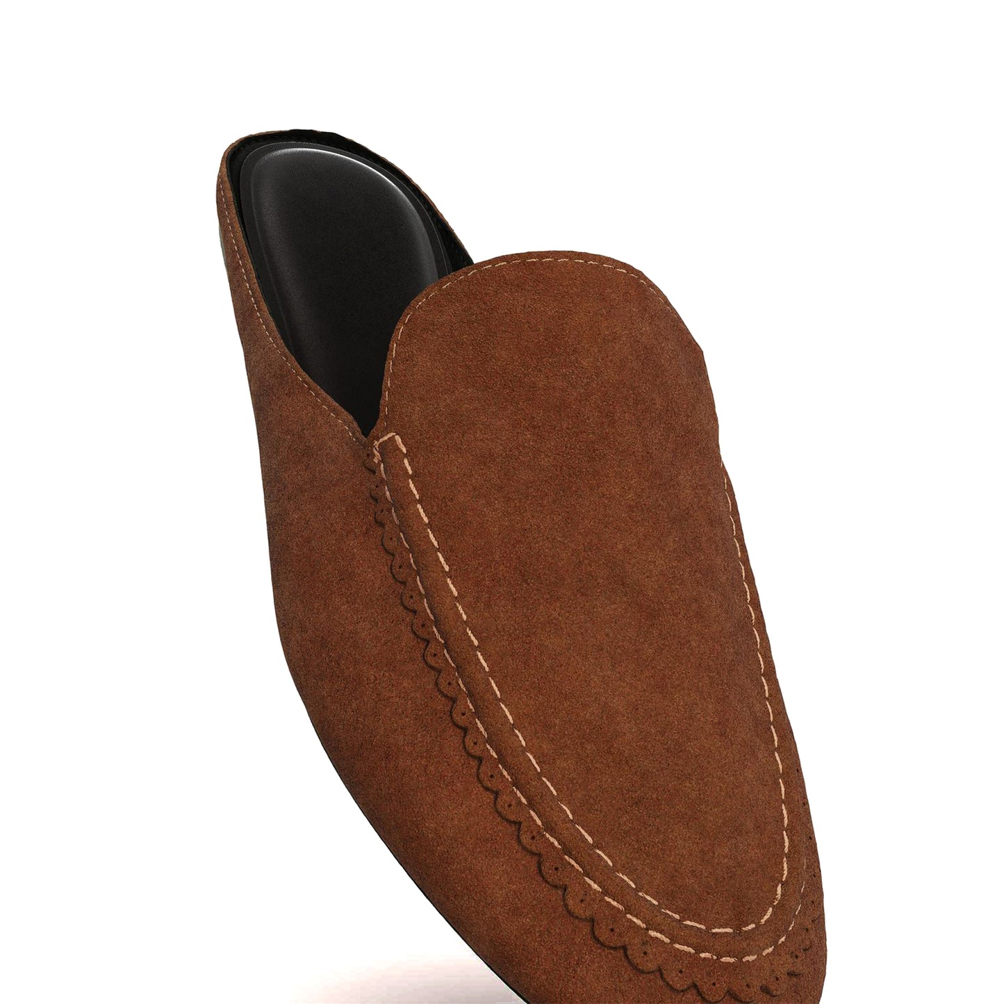 Brown Faux Suede Round-Toe Slip-On Backless Slippers Flats