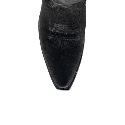 Black Faux Suede Snip-Toe Half-Zip Embroidery Mid Calf Cowgirl Boots
