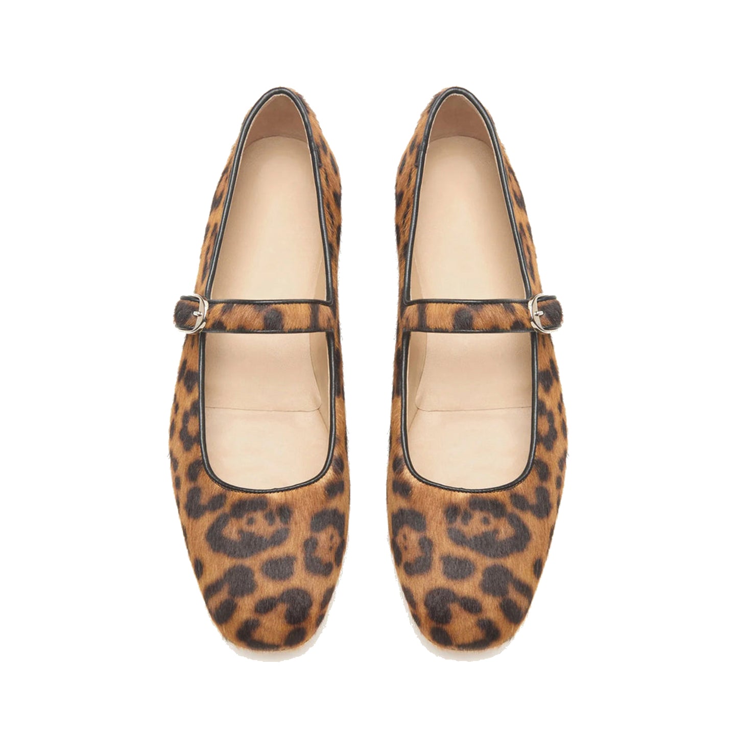 Leopard Print Square-Toe Mary Jane Slip-On Ballet Flats