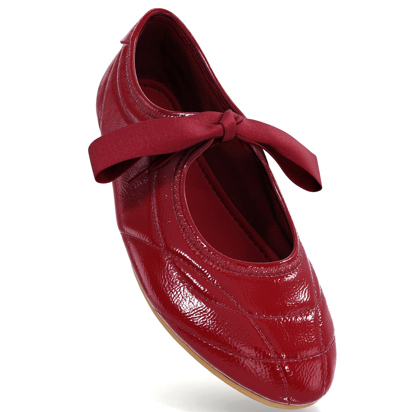 Patent Red Round-Toe Chic Stitch Bridge Strap Flats
