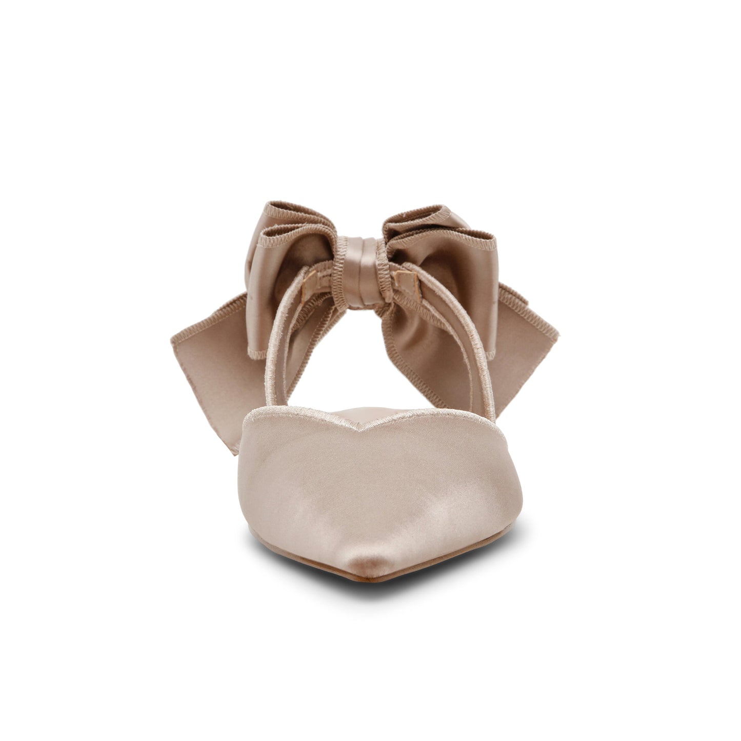 Taupe Satin Pointed-Toe Slingback Back Bow Flats