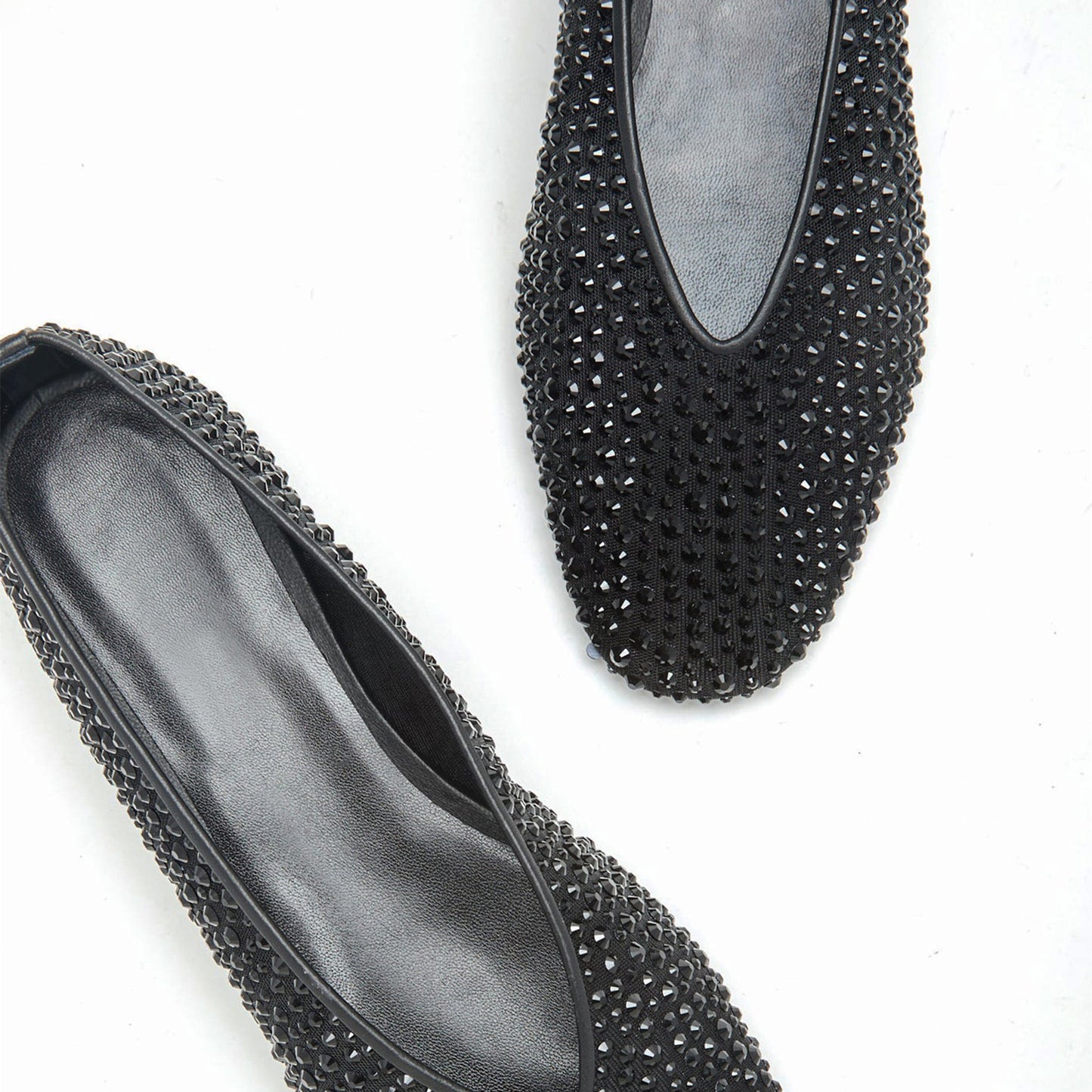 Black Mesh Round-Toe Full Crystals Chic Ballet Flats