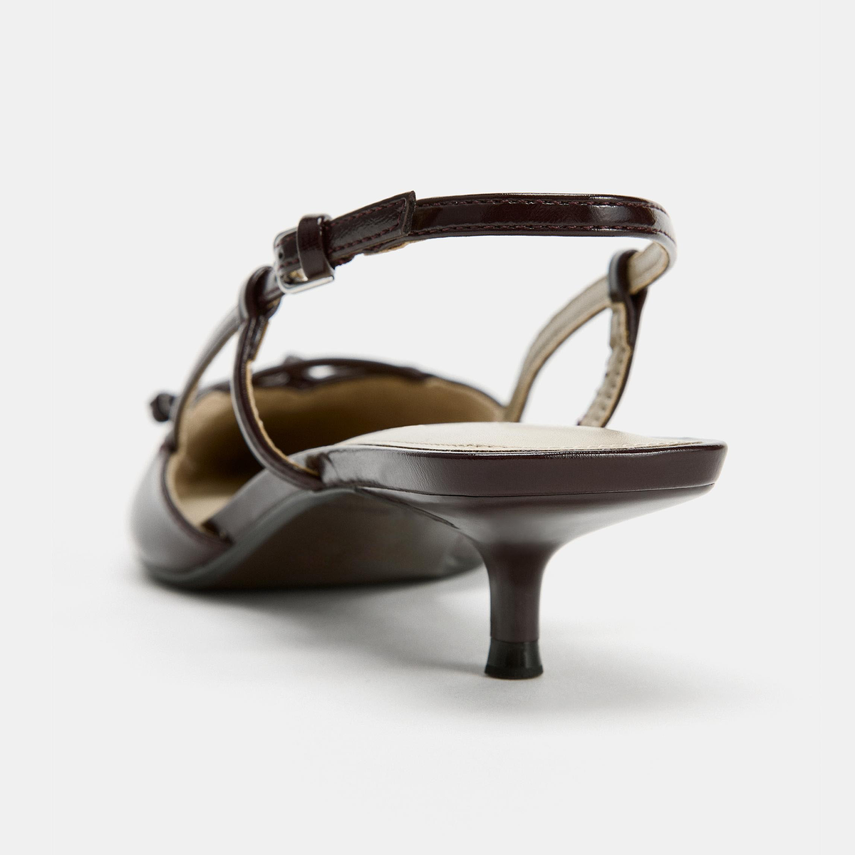 Burgundy Pointed-Toe Chic Slingback Kitten Heels With Front Bow