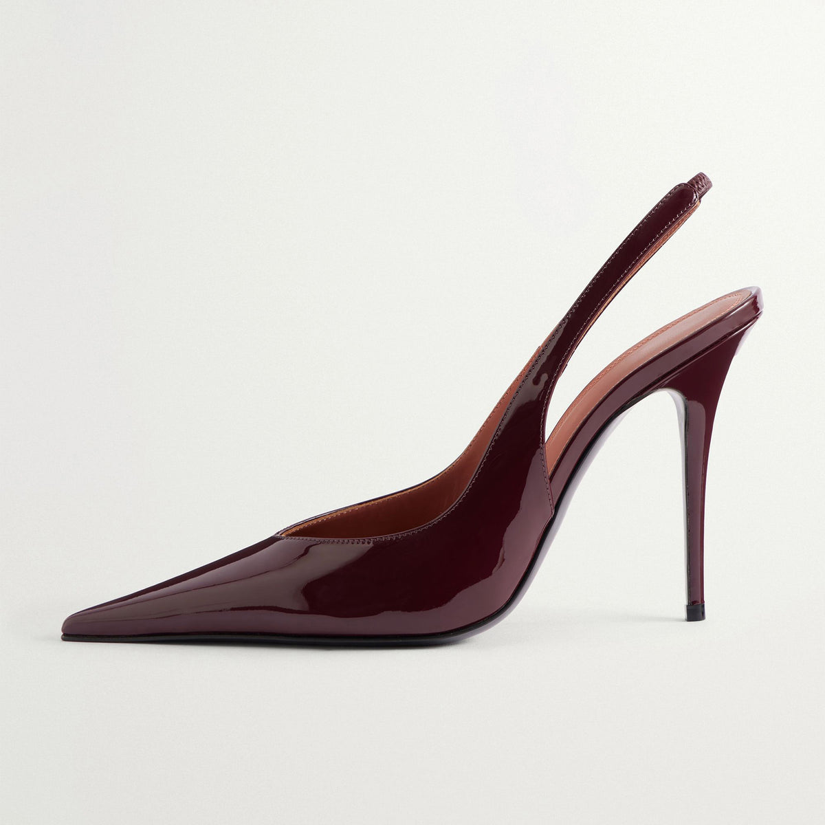 Patent Burgundy Pointed-Toe Buckle Slingback Sleek High Heels