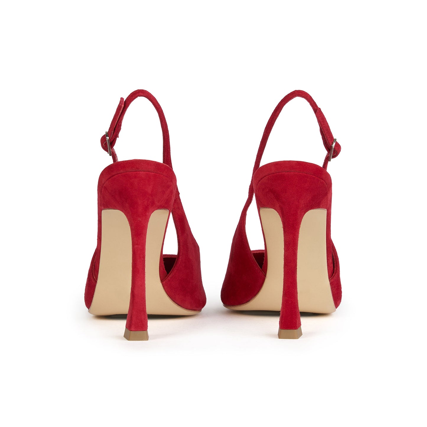 Red Faux Suede Pointed-Toe Slingback Pumps High Heels
