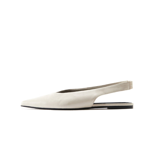 Ivory Pointed-Toe Slingback Slip-On Flats
