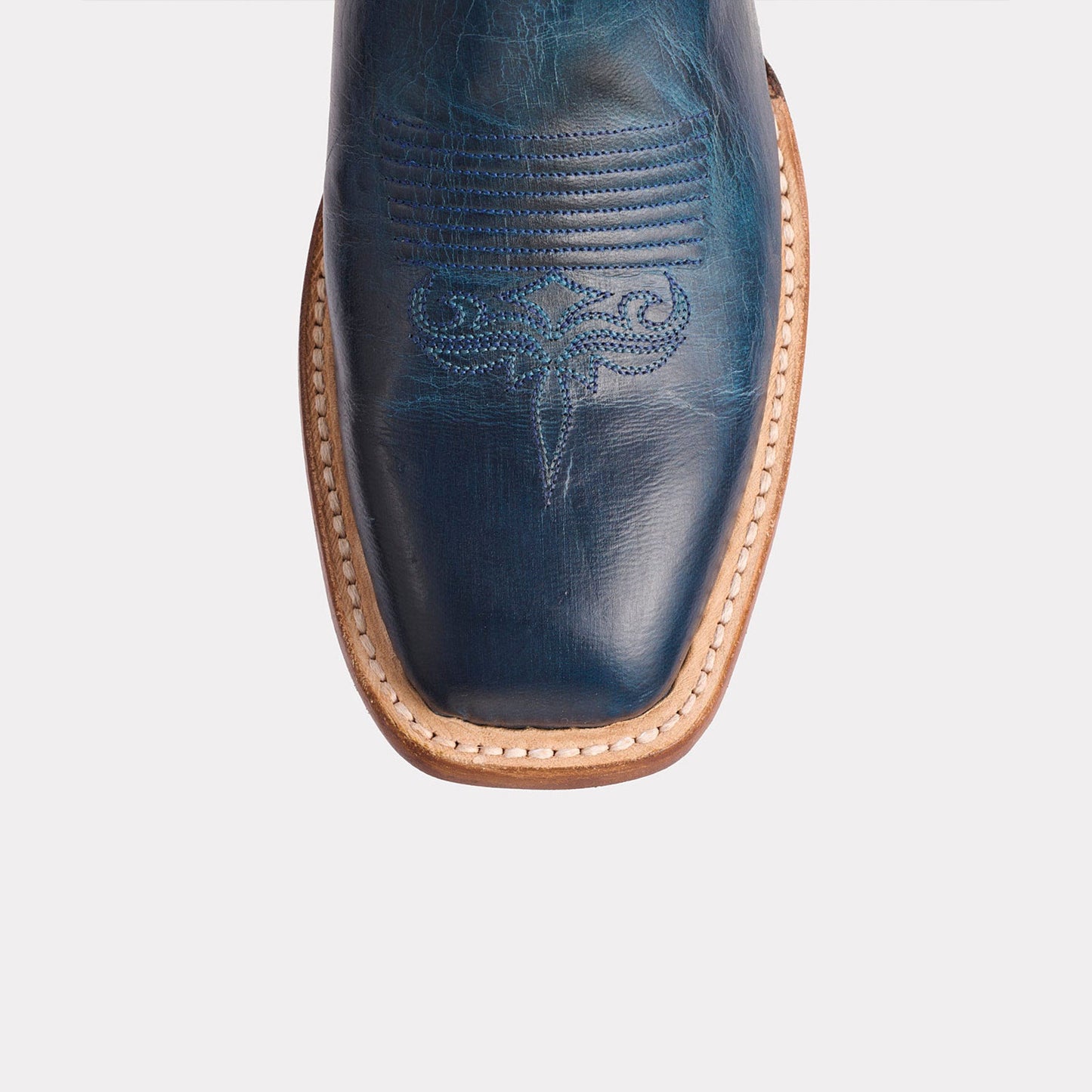 Dark Blue Square-Toe Delicate Embroidery Classic Mid Calf Cowgirl Boots