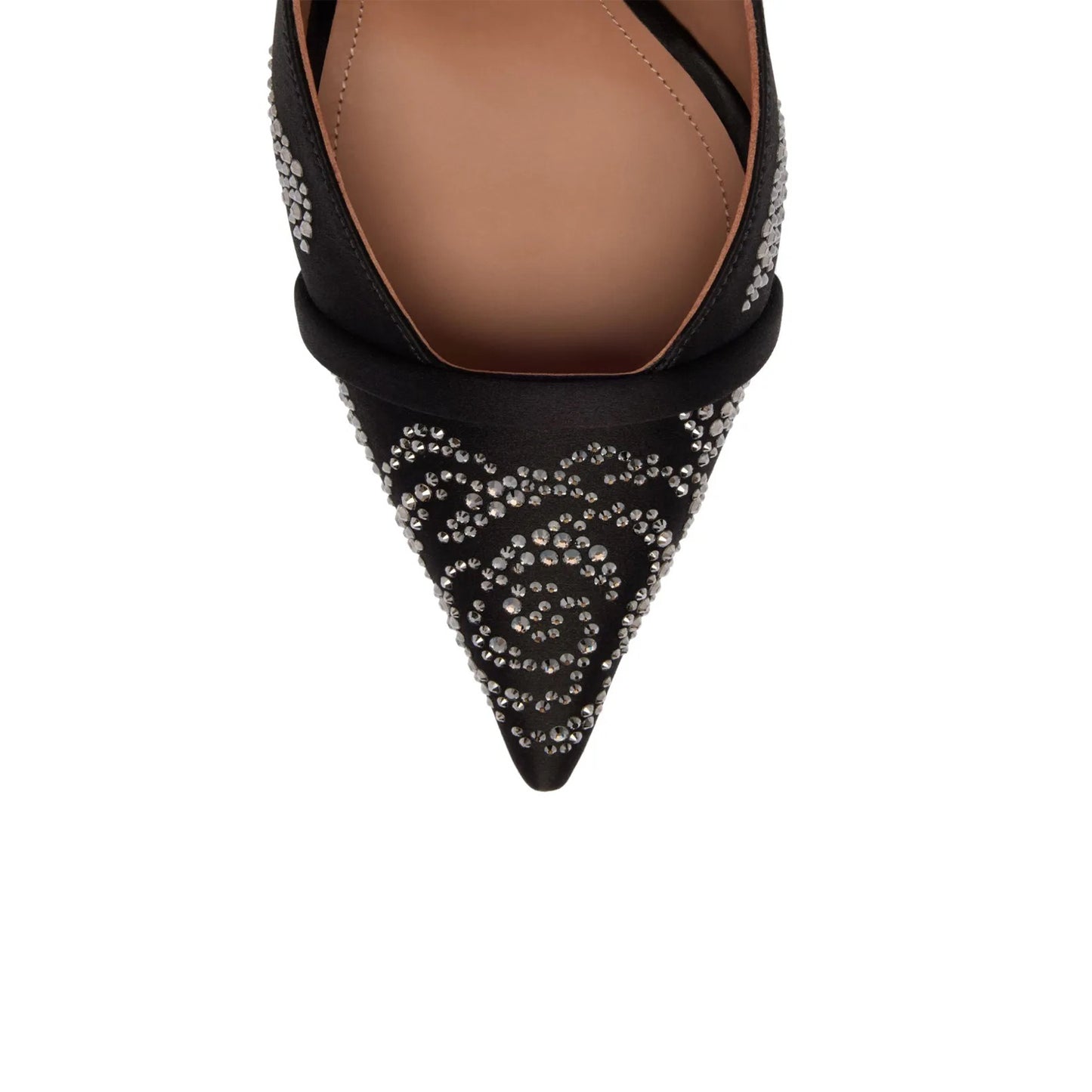 Black Satin Pointed-Toe Rhinestones And Slingback High Heels