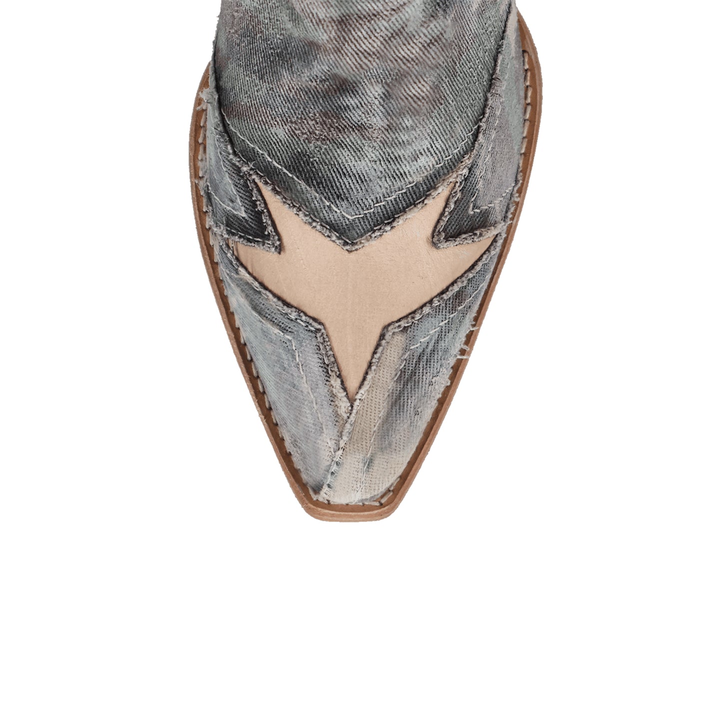 Gray Denim Snip-Toe Vegan Leather Star Inlay Full-Zip Ankle Cowgirl Boots