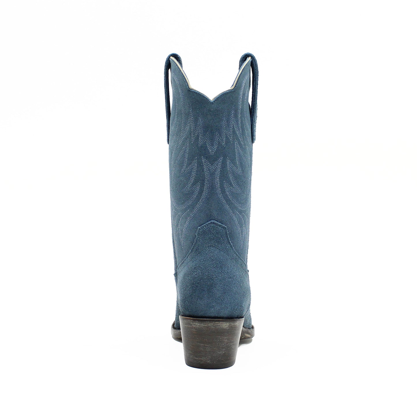 Blue Faux Suede Snip-Toe Western Embroidery Mid Calf Cowgirl Boots