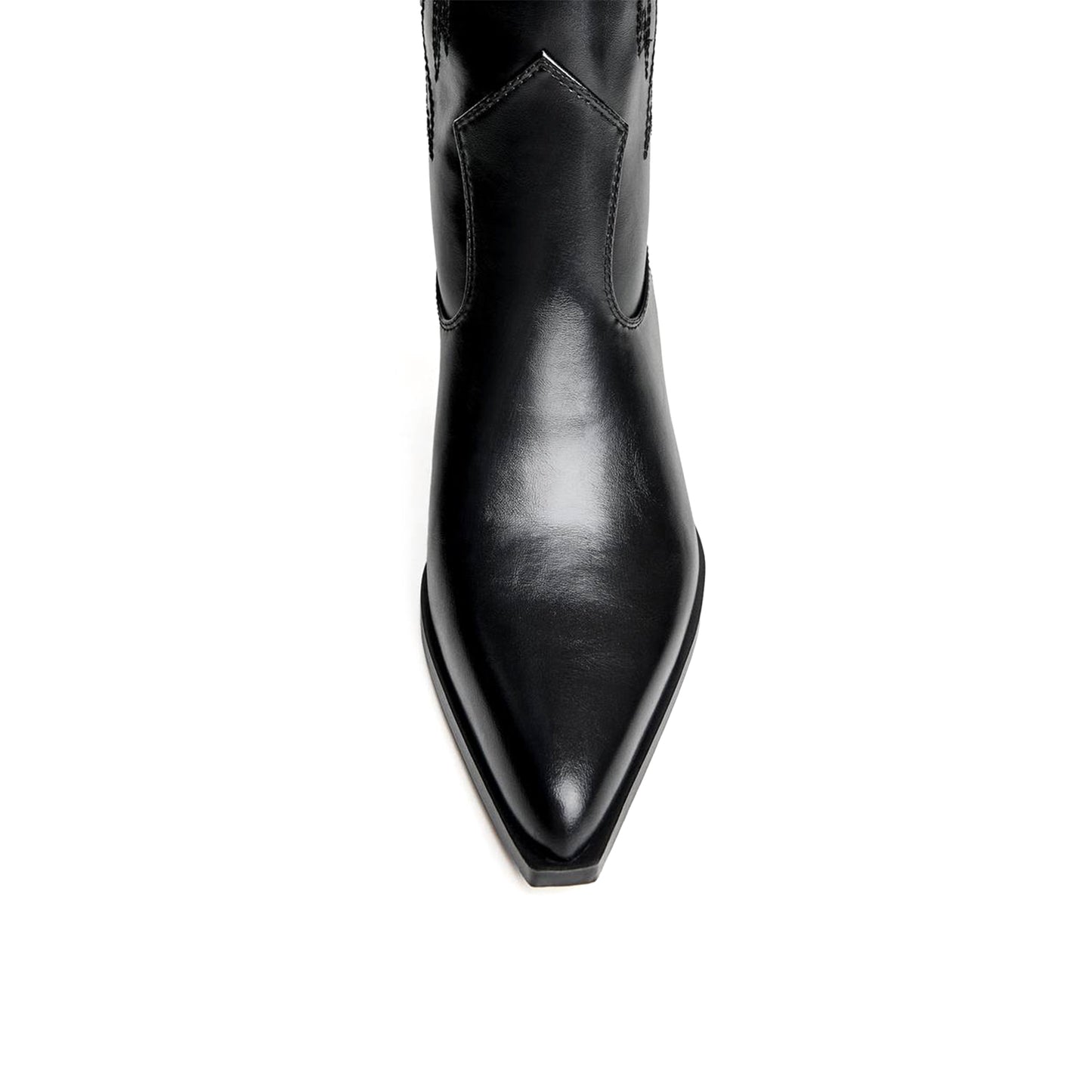 Black Pointed-Toe Embroidery Mid Calf Cowgirl Boots