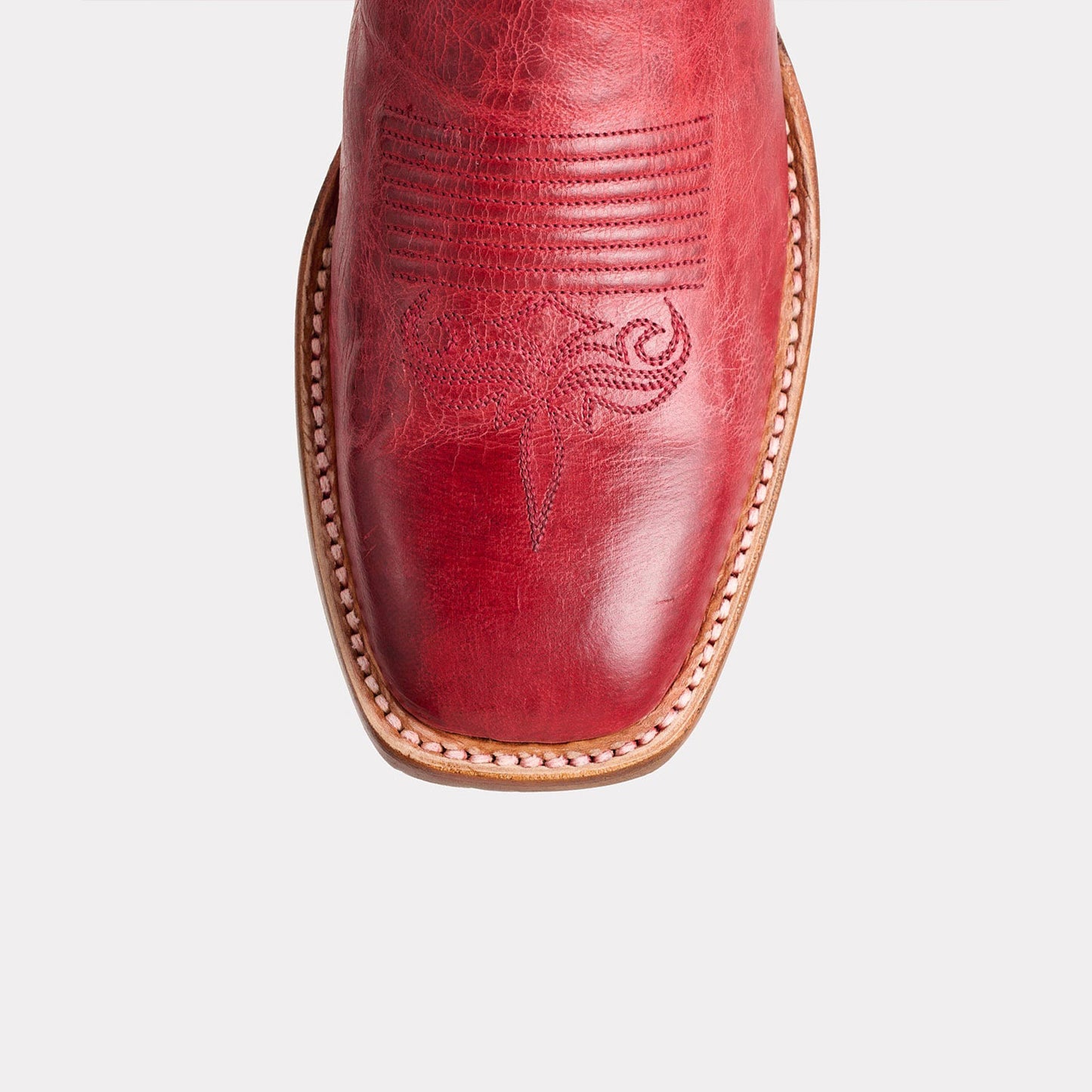 Red Square-Toe Delicate Embroidery Classic Mid Calf Cowgirl Boots