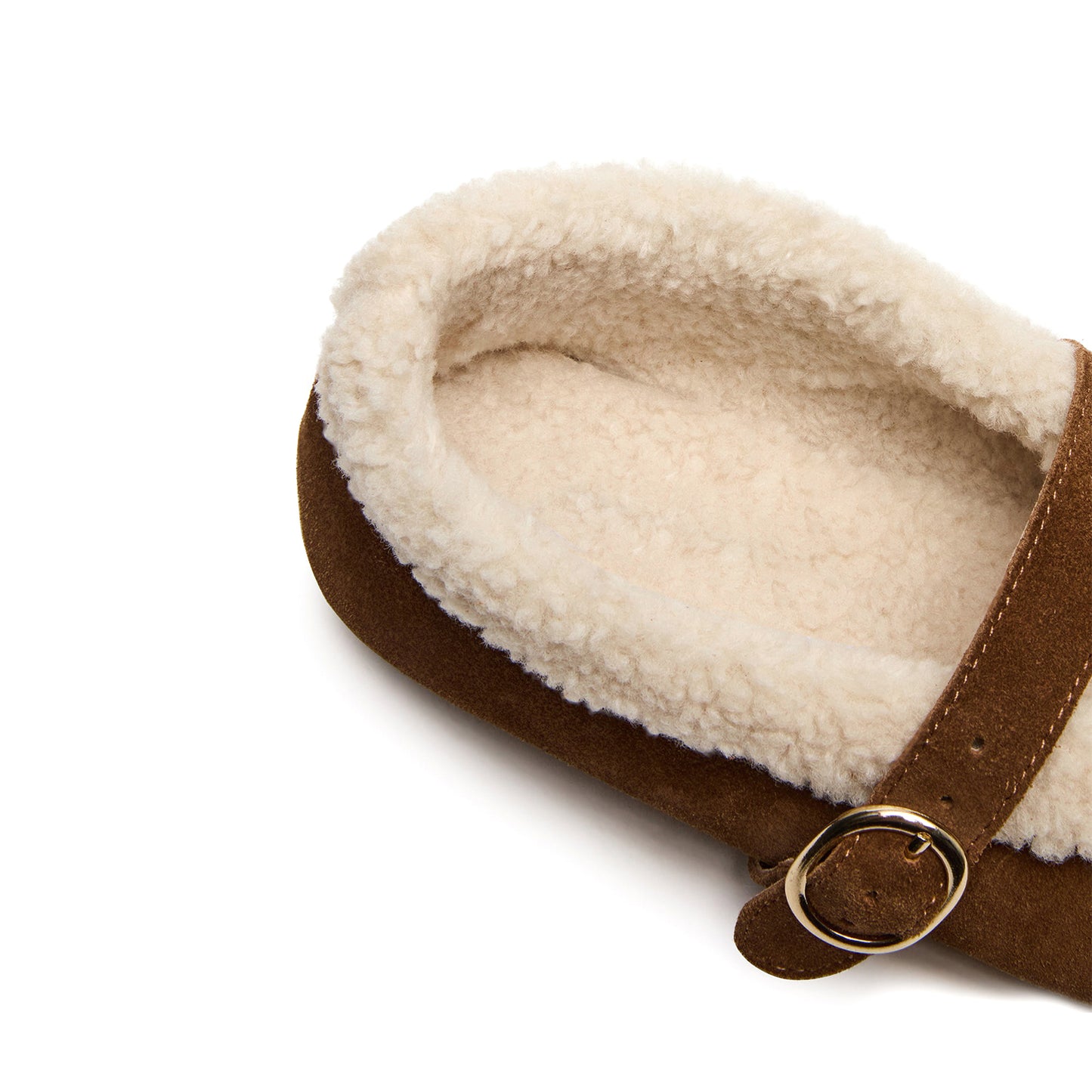 Brown Faux Suede Round-Toe Mary Jane Ballet Flats With Plush