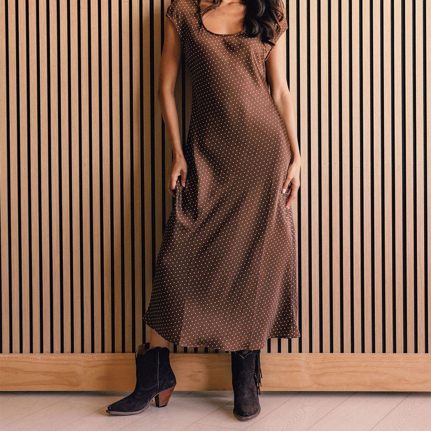 Chocolate Faux Suede Snip-Toe Side Fringe Ankle Cowgirl Boots