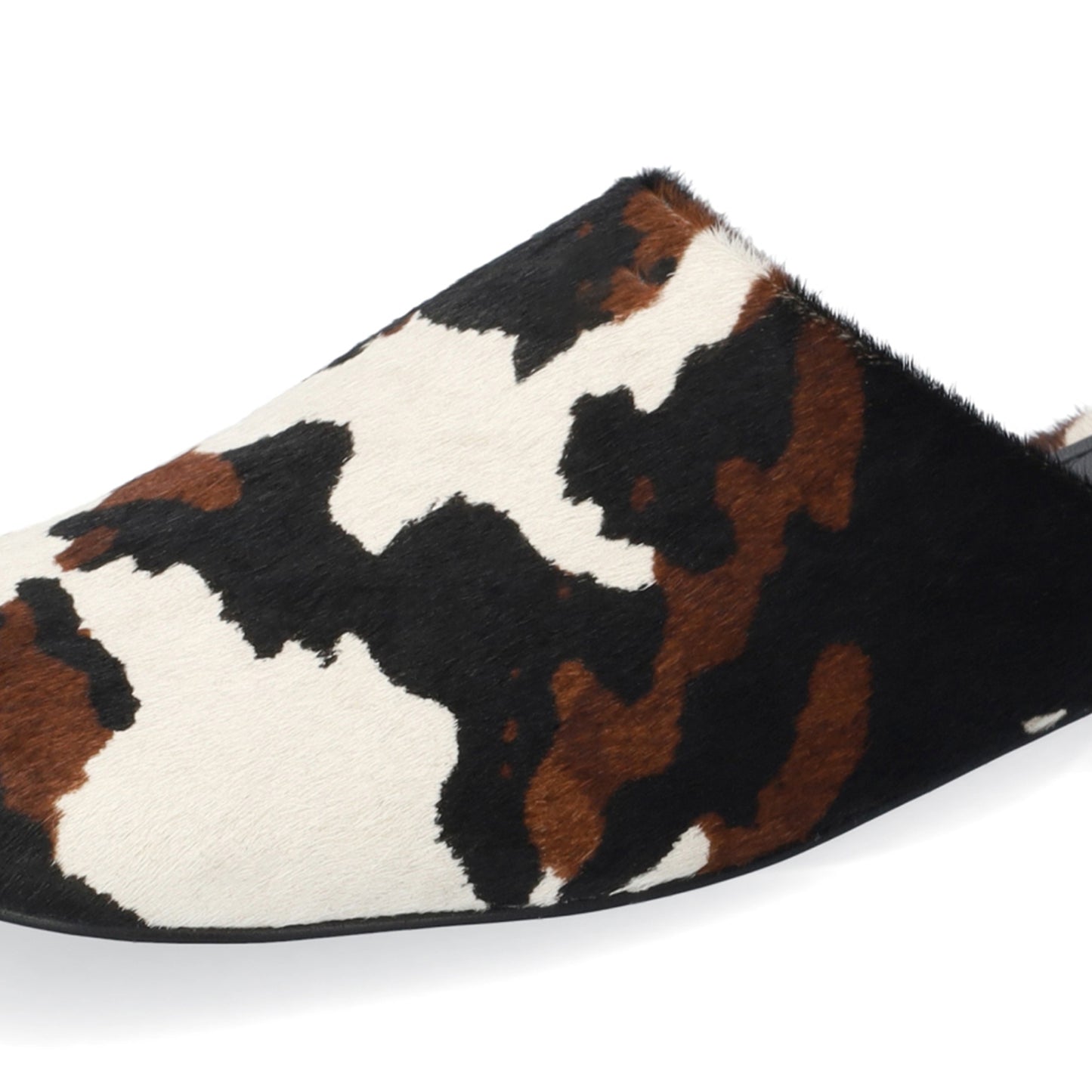 Cow Pattern Pony Hair Vegan Leather Square-Toe Backless Chic Flats