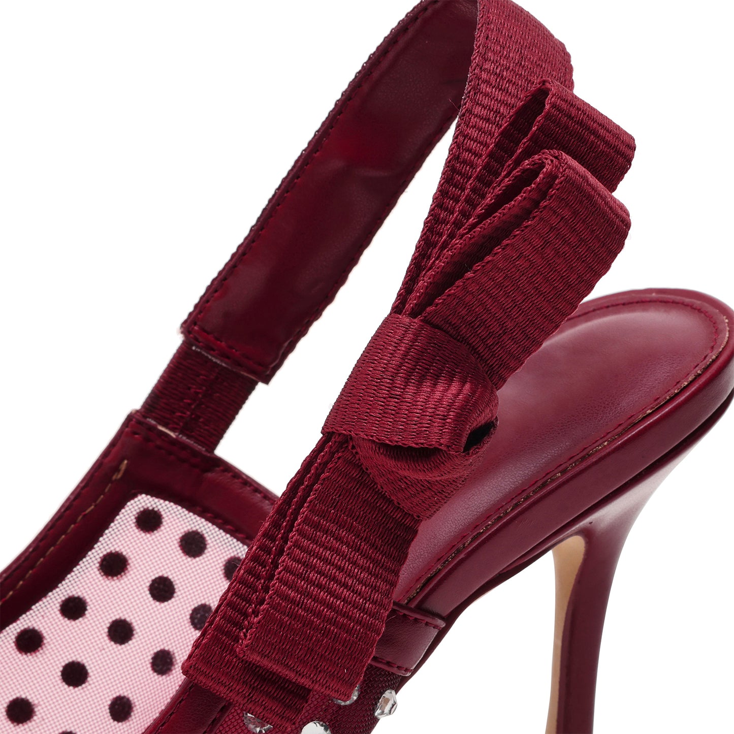 Red Mesh Rhinestones Pointed-Toe Slingback With Bow High Heels Pumps