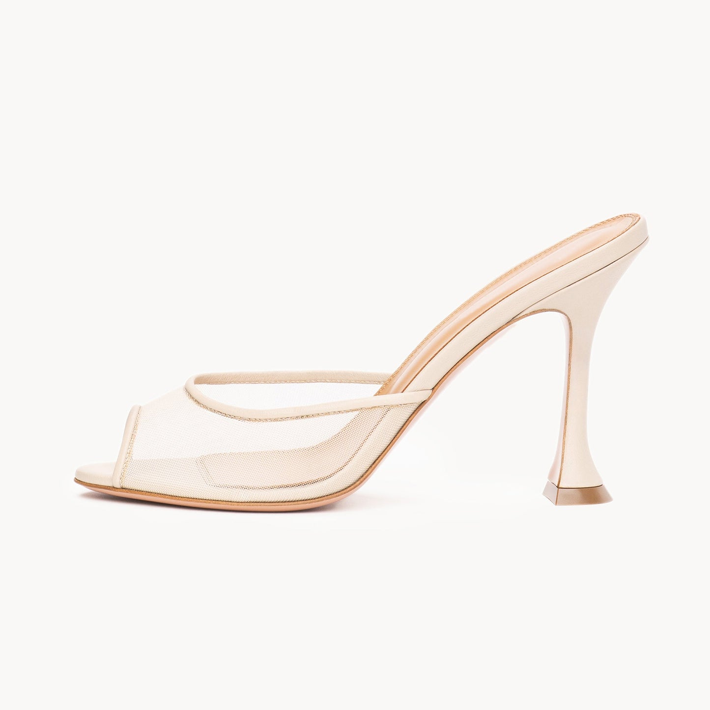 Ecru Mesh Almond-Toe Backless Simple High Heels