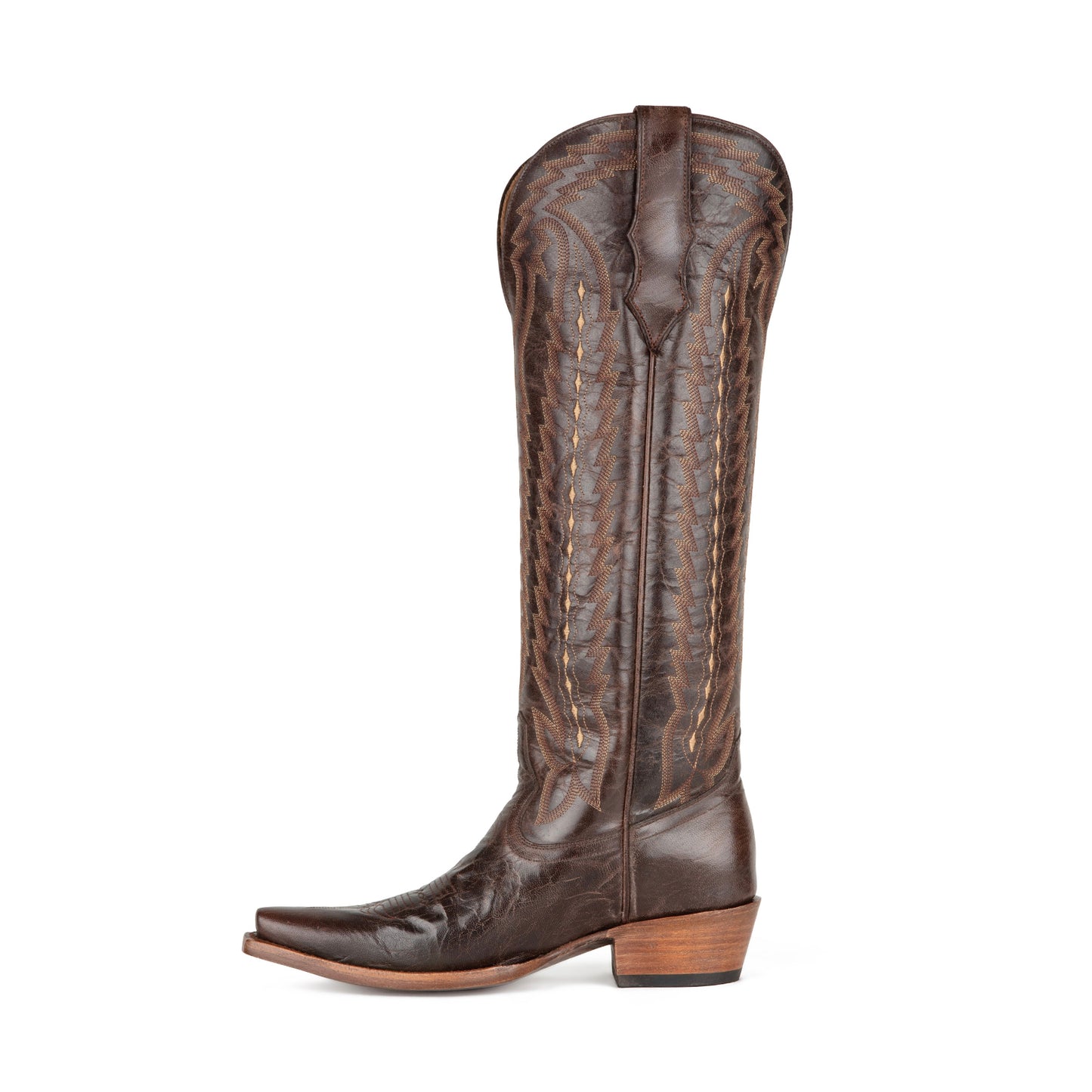 Chocolate Snip-Toe Western Embroidery Classic Wide Calf Knee High Cowgirl Boots