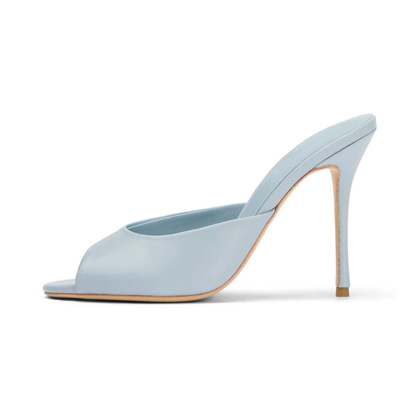 Blue Peep Round-Toe Slip-On Backless Stiletto High Heels