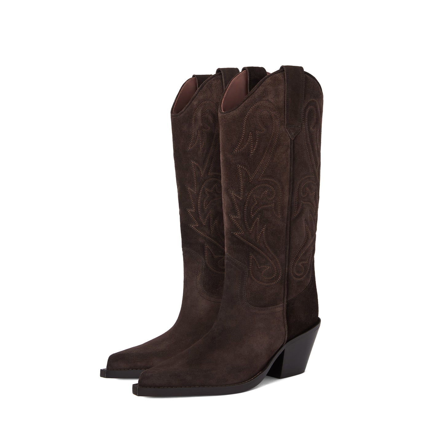 Ebony Faux Suede Pointed-Toe Chic Embroidery Mid Calf Cowgirl Boots