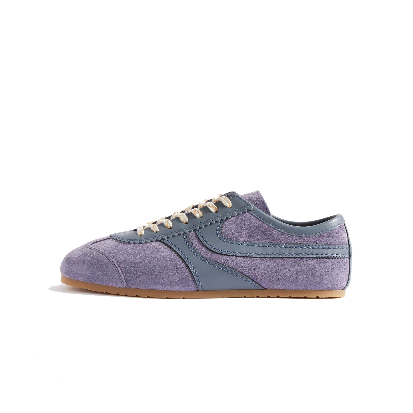 Lilac Contrast Faux Suede And Vegan Leather Square-Toe Lace-Up Sneakers Flats