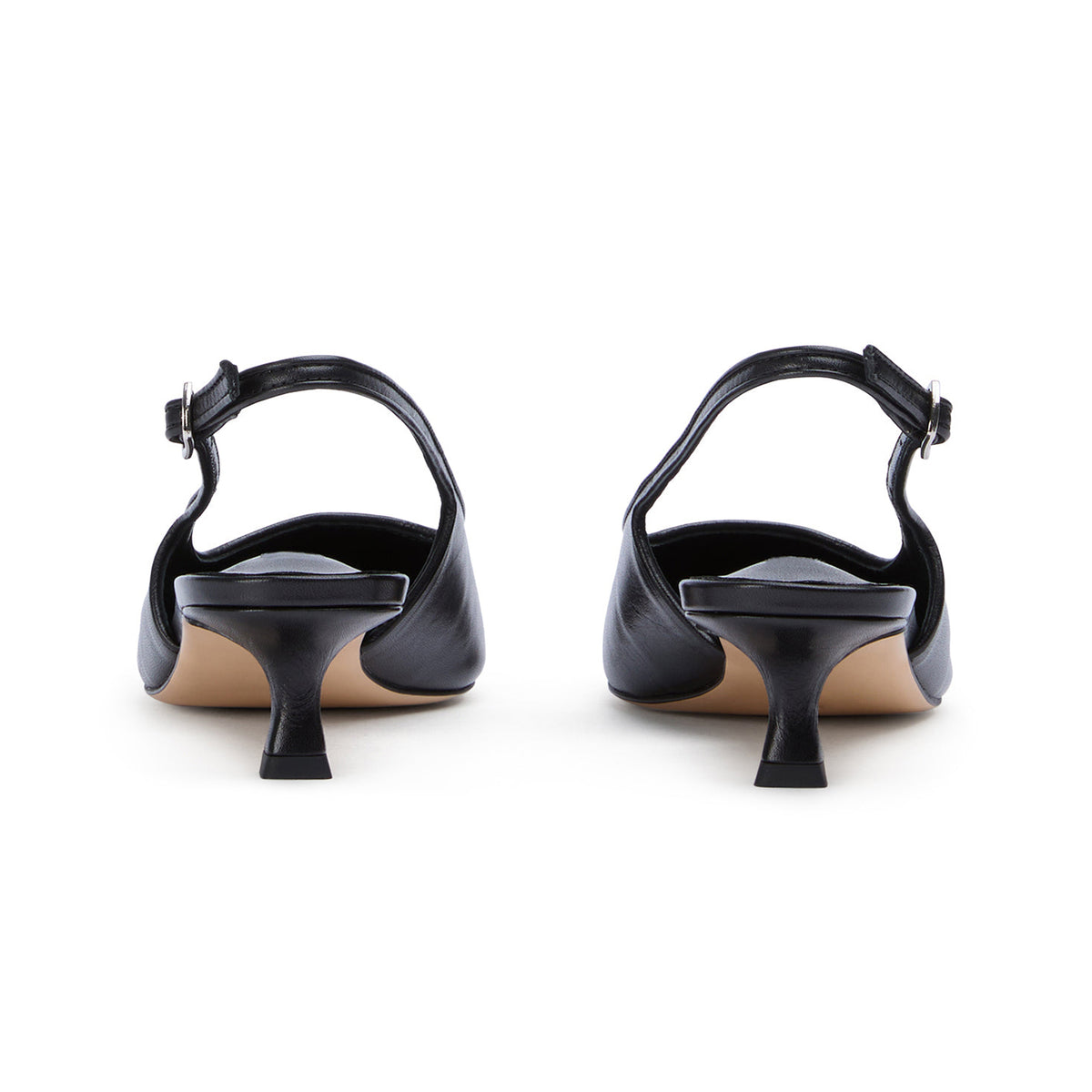 Chic Pointed-Toe Buckle Slingback Kitten Heels - Black