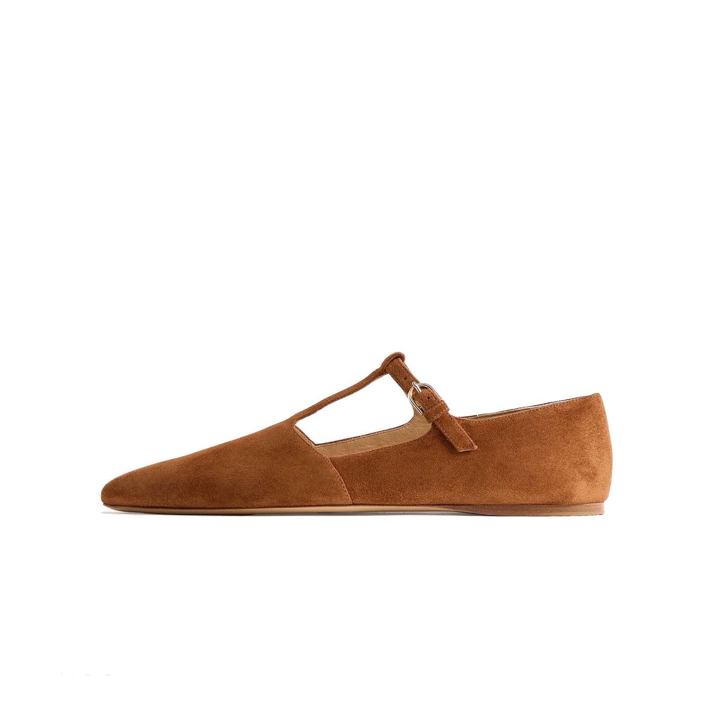 Camel Faux Suede Pointed-Toe Mary Jane Flats