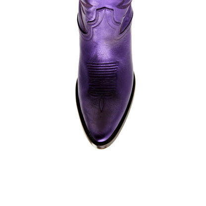 Metallic Purple Almond-Toe Embroidery Ankle Cowgirl Boots
