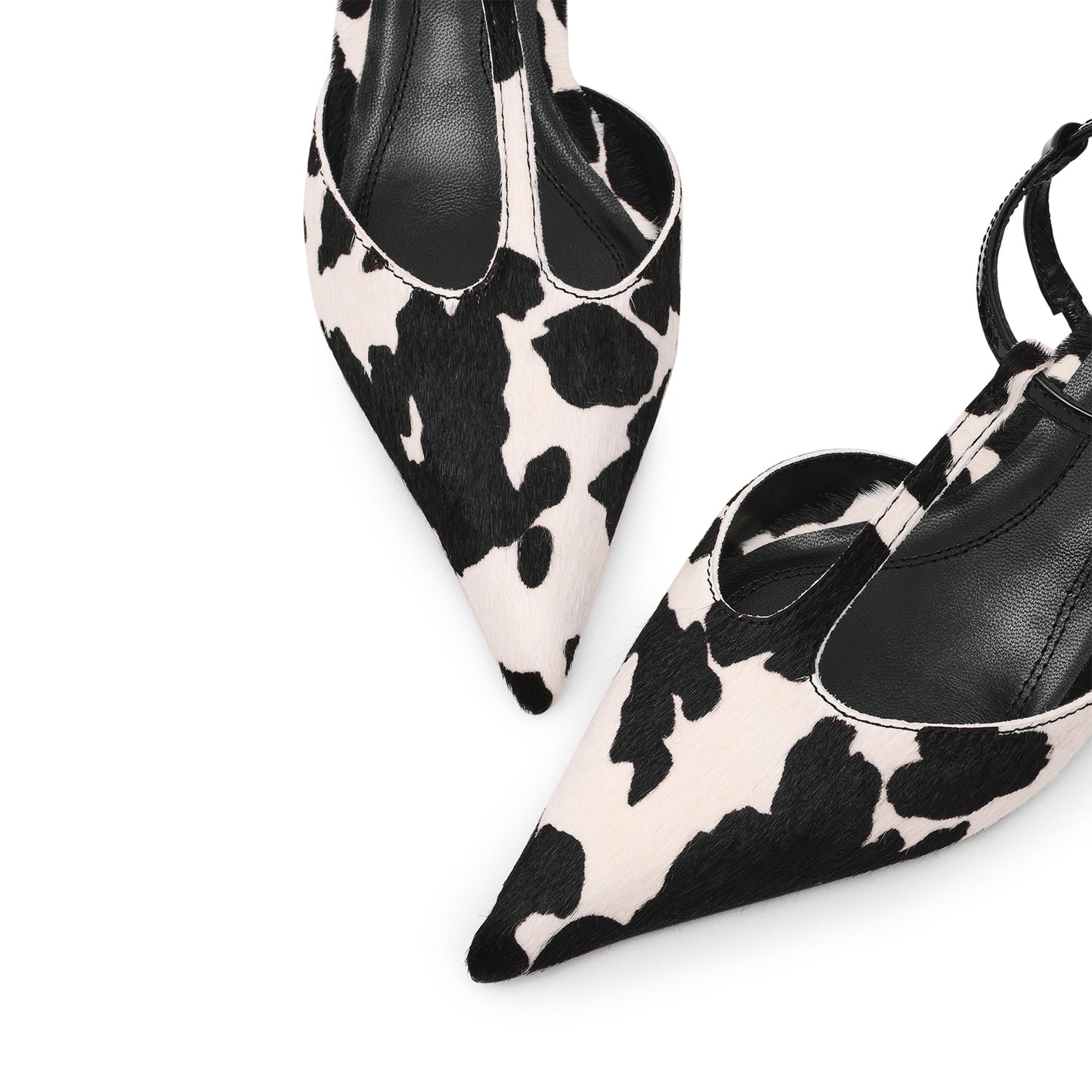 Cow Print Pony Hair Pointed-Toe Straps Kitten Heels