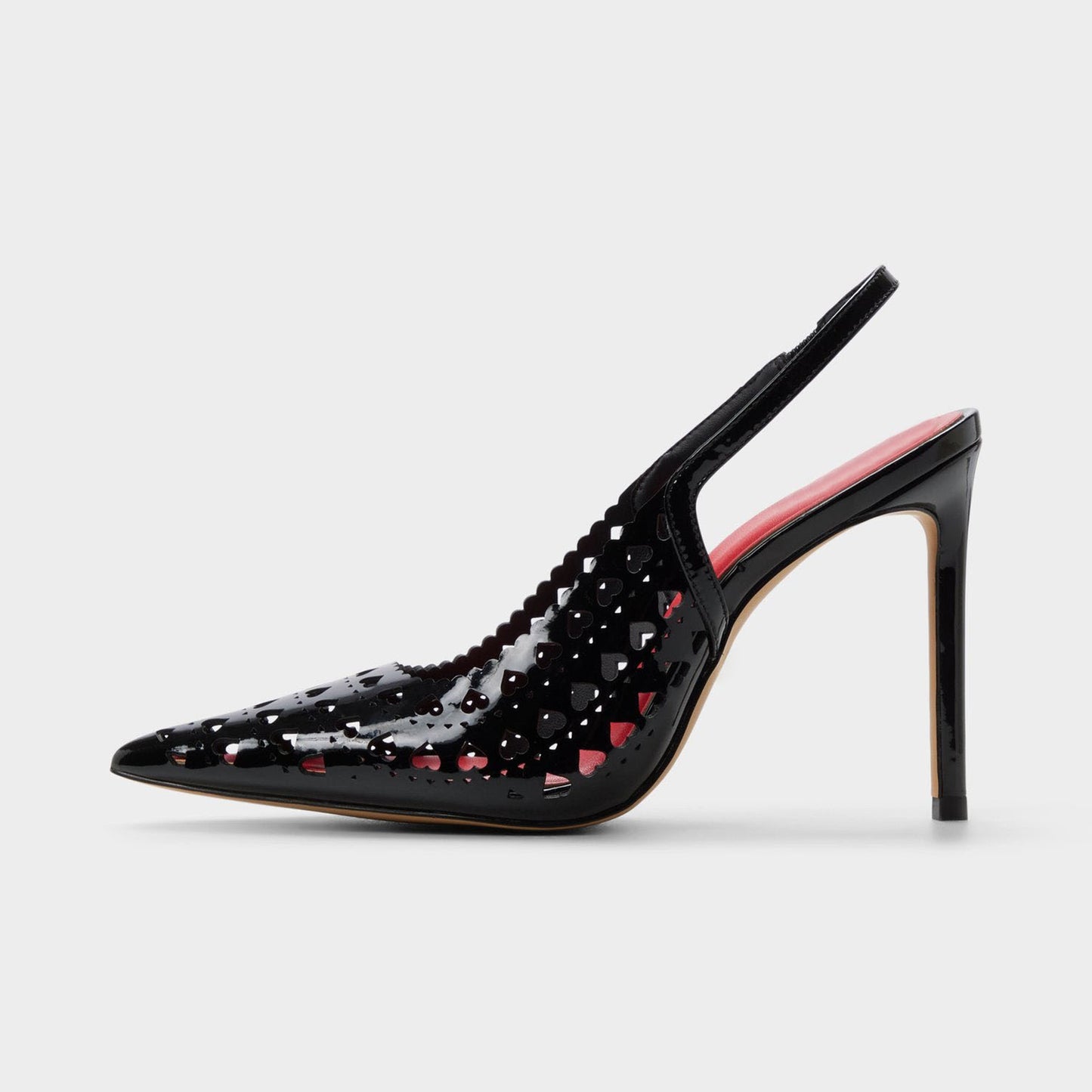 Patent Black Pointed-Toe Full Heart Cutout Slingback High Heels