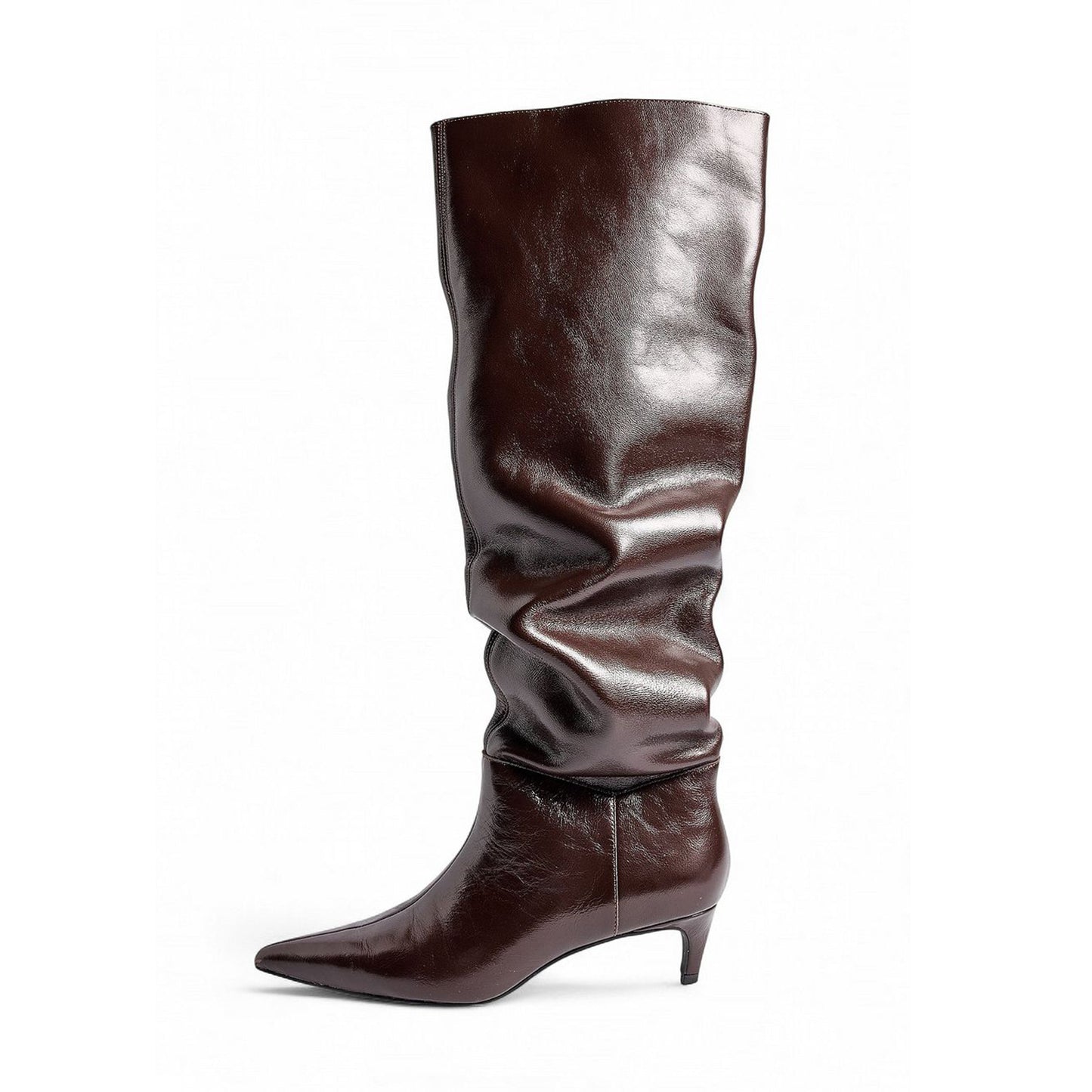 Brown Pointed-Toe Slouchy Wide Calf Knee High Stiletto Boots