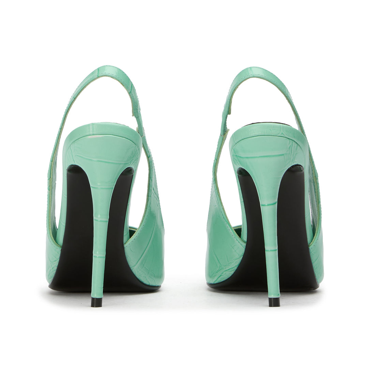 Patent Black And Pink Stone Pattern Pointed-Toe Slingback High Heels